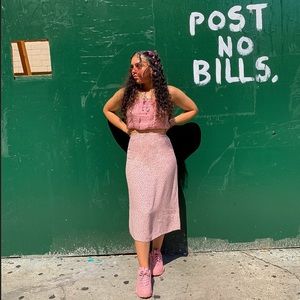 Brandy Melville Pink Floral Midi Skirt